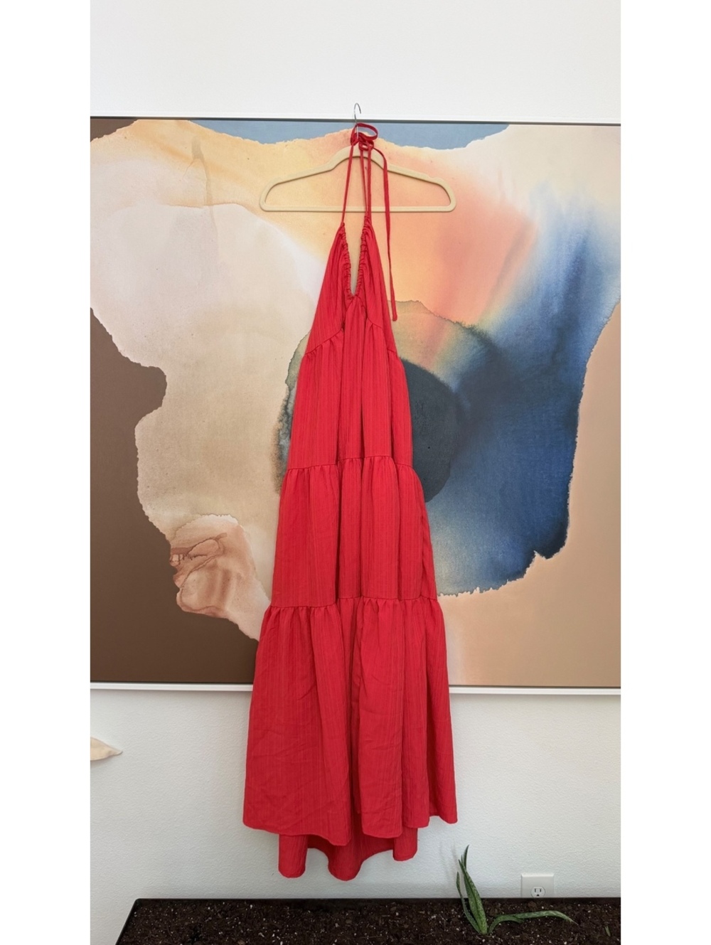 Red Tiered Halter Maxi Dress with Back Tie Detail